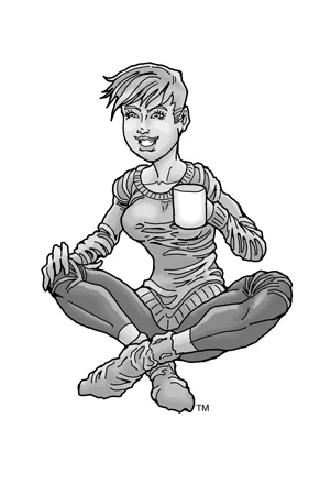 Cartoon girl sitting holding coffee mug