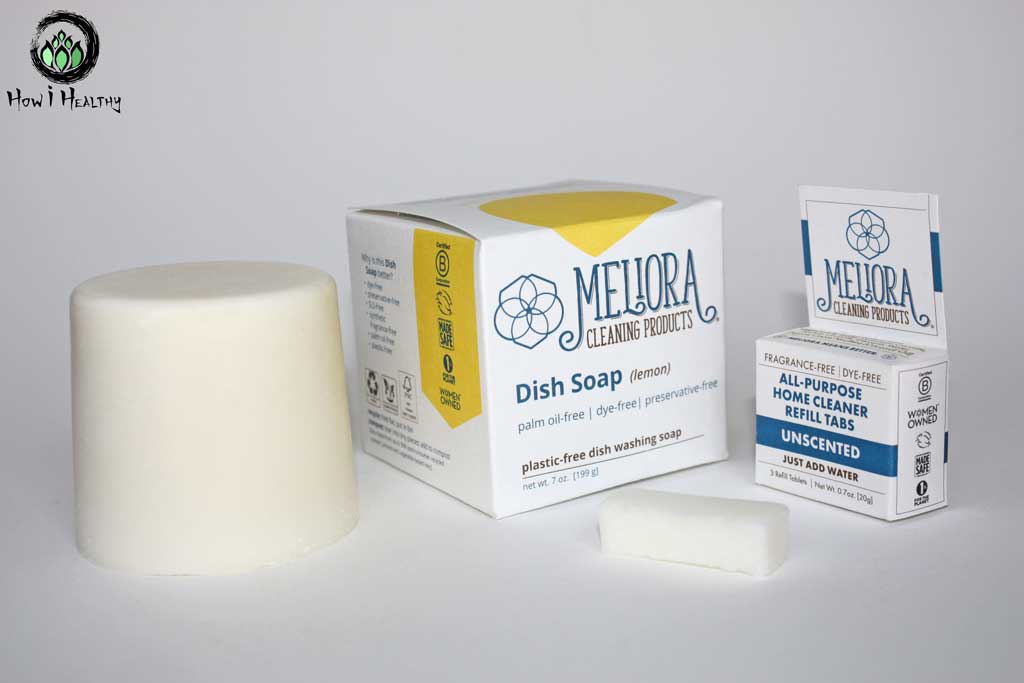 Meliora® zero waste lemon bar soap and cleaning tablets.