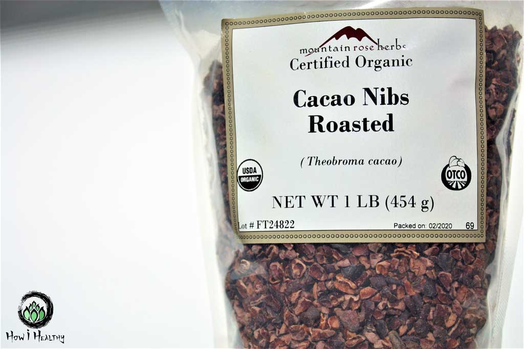 Mountain Rose Herbs® roasted cacao nibs in bag.