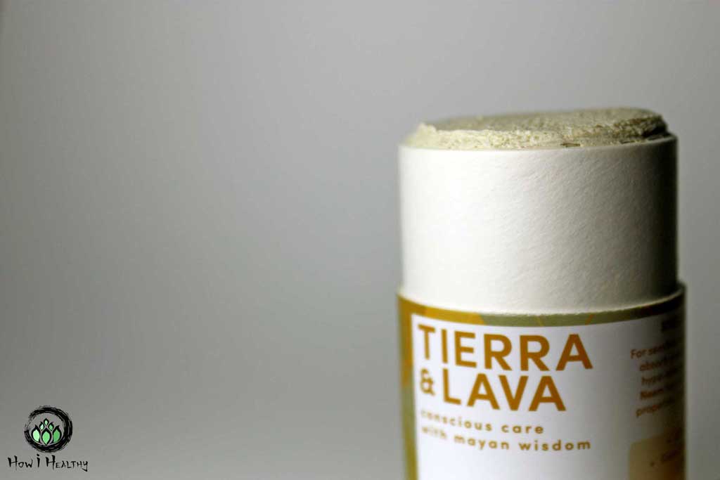 Tierra and Lava plastic-free stick deodorant with cap off and cream deodorant showing.