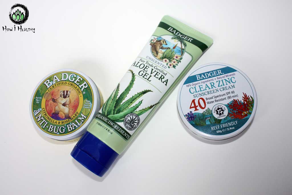 Badger® sunscreen, aloe, and bug balm products.