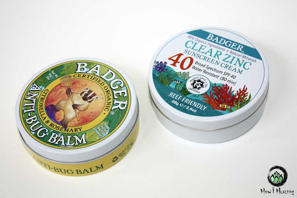 Badger® sunscreen and bug balm in metal tins.