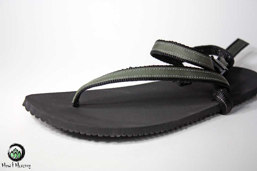 EarthRunners® minimalist sandal with green laces.