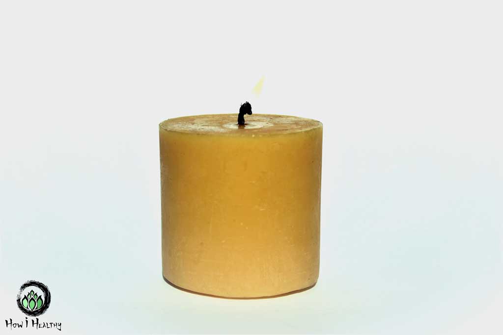 Mountain Rose Herbs unlit beeswax candle.