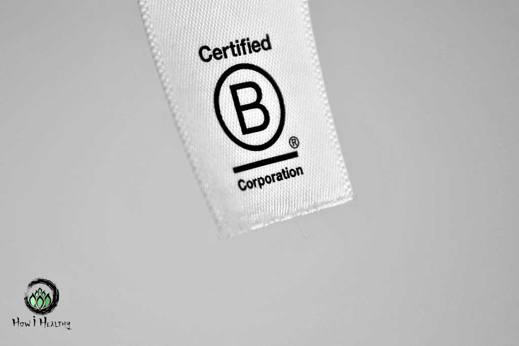 Certified B-corporation fabric product tag.