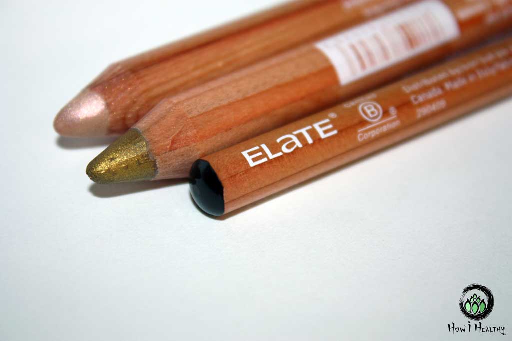 Elate® gold eyeliner pencil beside black eyeliner pencil.