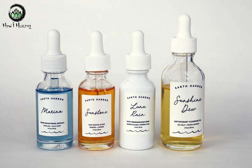 Four Earth Harbor serum bottles.